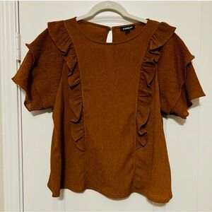 Express Women's Brown Ruffle Blouse Medium